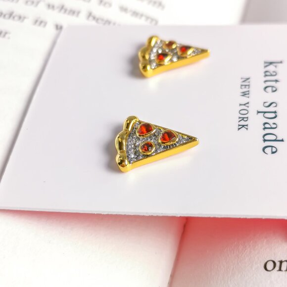 NEW KATE SPADE Pizza My Heart Gold Multicolor Stud Earrings - Picture 2 of 3